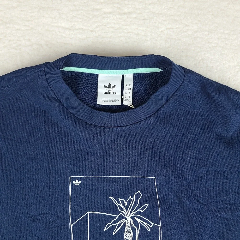 Adidas Sweater Mens‎ Medium Blue Navy Crewneck Sweatshirt 100% Cotton *